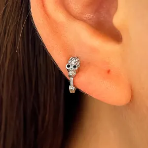 Gothic skull stud earrings with sparkling rhinestones for Halloween party jewelry