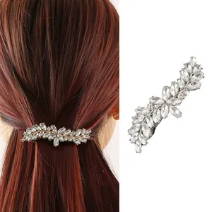 Elegante Strass Legering Blad Haarclip Voor Vrouwen Fonkelende Kristallen Veerclip Mode Haaraccessoires Voor Bruiloft Feest