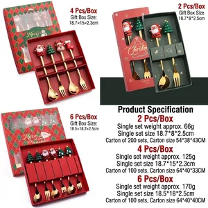 Christmas stainless steel spoon and fork gift set with cartoon dolls in box