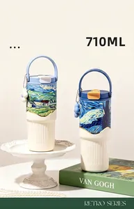 710ml Van Gogh Starry Night theme insulated tumbler with ceramic liner detail