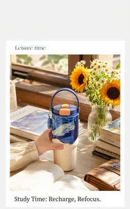 Close-up view of Van Gogh Starry Night pattern on a large capacity insulated cup