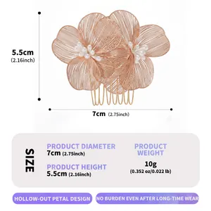 Product dimensions and weight details for this gold wire flower hair comb