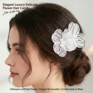 Vintage Metal Flower Bridal Hair Comb With Imitation Artificial Pearl Elegant Gold Silver Hair Pins For Wedding Party Women Jewelry