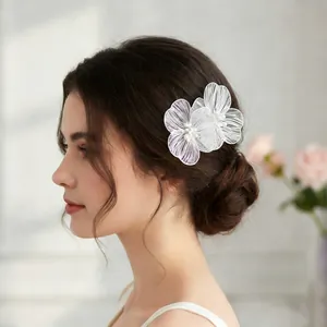 Elegant white wire flower hair comb for bridal headpiece and traditional styling