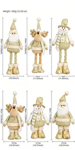 Detailed dimensions of golden Christmas figurines: Santa, Reindeer, and Snowman