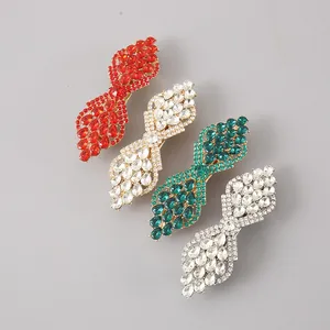 Set of four sparkling rhinestone crystal hair clips in red white green and silver