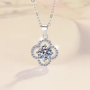 Detailed view of a sparkling 1-carat moissanite necklace in s925 sterling silver.