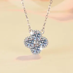Sparkling D color moissanite four leaf clover pendant necklace in fine S925 silver