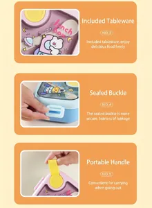 Details of kids insulated lunch box with cutlery, seal buckle and handle