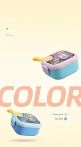 Portable children's 304 stainless steel bento box in sakura pink and sky blue.