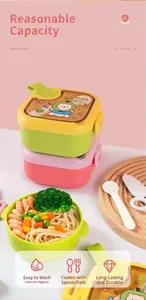 Insulated 304 stainless steel children's lunch box set with cute cartoon bear design