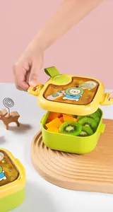 Portable stainless steel baby lunch box with cute cartoon lid and convenient handle