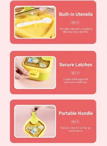 Details of portable kids lunch box with built-in cutlery, sealing buckle and handle