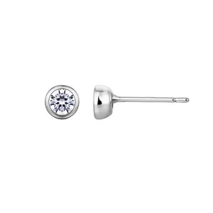 S925 sterling silver bezel set round cubic zirconia stud earrings, front and side view