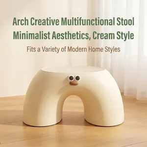 Elegante taburete de plástico en forma de arco de estilo nórdico en color crema