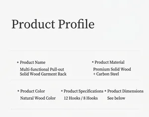 Liste détaillée des spécifications du produit pour porte-manteau mural avec crochets