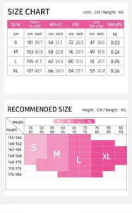 Detailed size chart and height-weight guide for flared high-waist yoga pants in CM/KG.