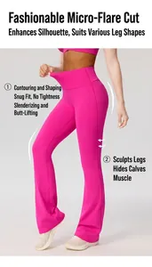 Detailed view of hot pink high-waisted flared yoga pants with elastic slimming fit.