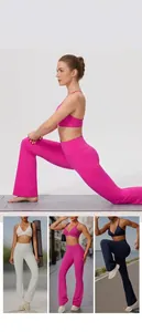 High-waisted flared yoga pants shown in various colors for gym, running, and street style.