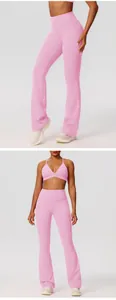 Professional high-waist pink flare yoga pants for women with quick-dry stretch fabric