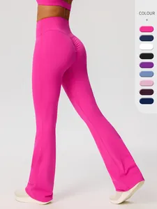 Women High Waist Flare Yoga Pants Scrunch Butt Lifting Bootcut Workout Leggings Solid Color Tummy Control Activewear Trousers