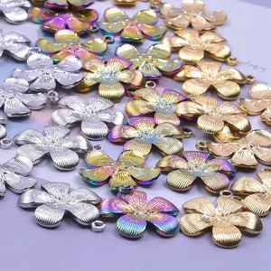 Multi-color stainless steel flower pendants with 18k gold plating for DIY jewelry making