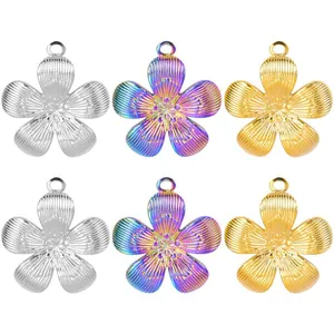 Three-color stainless steel flower pendants in gold silver and iridescent finishes