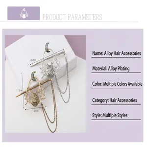 Detailed size measurements and material specifications for animal moon hair sticks.