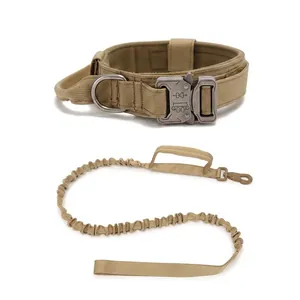 Tactical Dog Collar And Bungee Leash Heavy Duty Nylon With Metal Buckle Control Handle For Large Dogs Military Style
