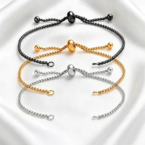 Minimalist Adjustable Stainless Steel Bracelet Box Chain Sliding Bolo Clasp Versatile Fashion Jewelry For Men And Women