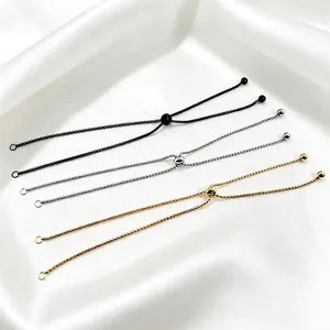 Adjustable titanium steel box chain bracelets in black, silver, and gold