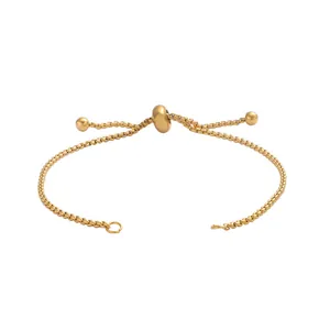 Adjustable gold titanium steel bracelet with a slider bead and popcorn chain design.