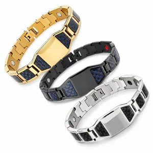 Magnetic Therapy Bracelet Men Alloy Carbon Fiber Inlay Link Chain Classic Modern Geometric Jewelry