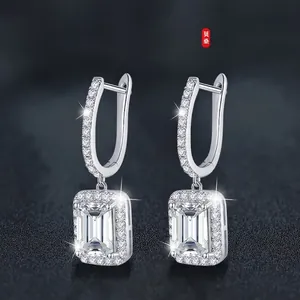 Radiant Cut Moissanite Earrings 925 Sterling Silver Leverback Hoop Earrings Emerald Cut Halo Moissanite Jewelry For Women