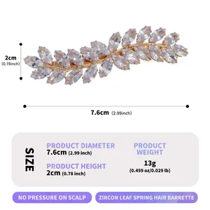 Detailed dimensions and weight specifications for zircon leaf spring hair barrette