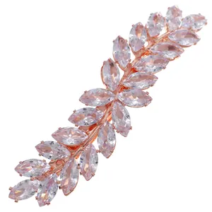 Vintage marquise-cut zircon leaf hair clip in rose gold plating