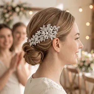 Elegante pettine per capelli da sposa con strass scintillanti e perle per acconciature