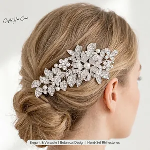 Pettine Per Capelli Da Sposa Lega Strass Perla Artificial Sintetica Floreale Foglia Design Copricapo Da Sposa Per Donne Accessorio Da Banchetto