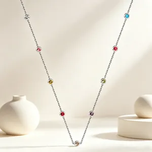 Elegant stainless steel necklace with multi-colored crystals in a minimalist design