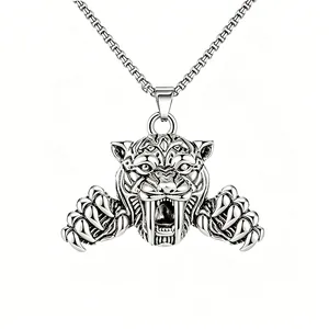 Retro Edelstahl Tigerkopf Kreuz Anhänger Halskette Für Herren Gotik Punk Totenkopf Thors Hammer Boxhandschuh Schmuck