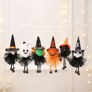 Halloween Hanging Doll Ornaments Fabric Gauze Wizard Pumpkin Witch Ghost Skull With Metal Bells For Home Party Decoration