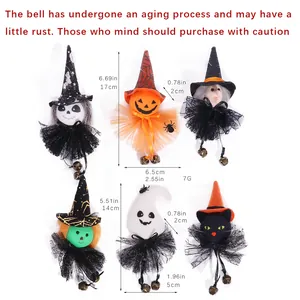 Halloween hanging doll set with mesh tutu and bells, multiple characters details