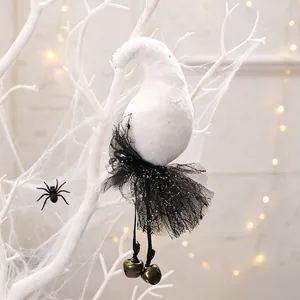 Adorable Halloween plush ghost hanging ornament featuring black tutu skirt and bells detail