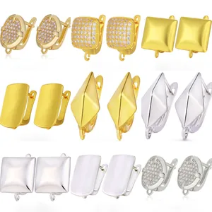 Detailed view of various geometric cubic zirconia earring hooks for DIY jewelry