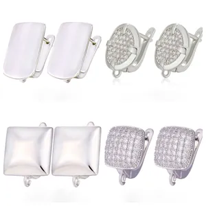 Various geometric CZ paved silver-plated earring leverback findings for DIY jewelry