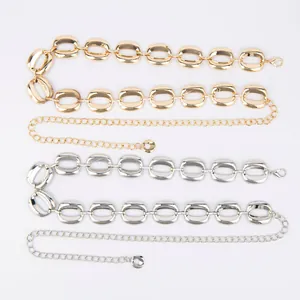 Detail of stylish gold and silver metallic chain belts for women's dresses and skirts