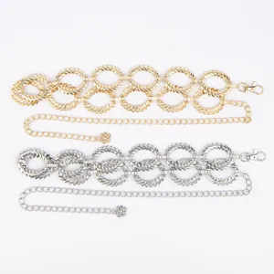 Elegant gold and silver bohemian style metal waist chain belts for women's dresses