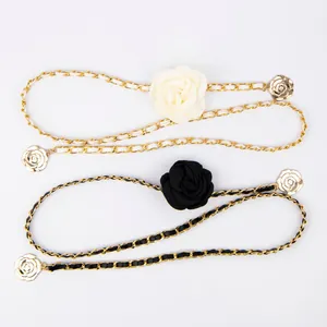 Elegant gold chain belts with camellia flower accents for women's dresses and skirts