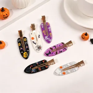 Halloween Hair Clips Acrylic Metal Alligator Hair Pins Pumpkin Bat Ghost Spider Web Spooky Festival Accessory Women Girls