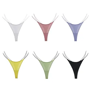 Set mit sechs farbenfrohen Lycra-Baumwoll-T-Back-G-Strings für Damen